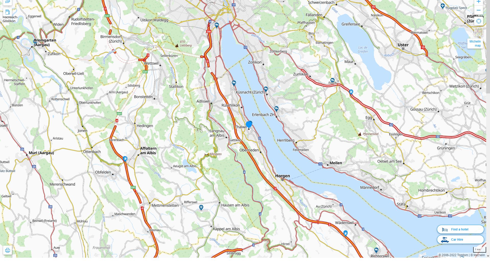 Thalwil Suisse Autoroute et carte routiere